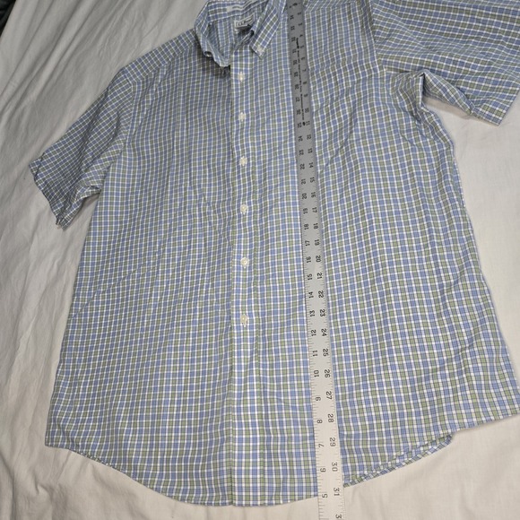LL Bean Button Up Shirt Large Green Blue Wrinkle Resistant Check‎ Pocket Preppy - Picture 4 of 6